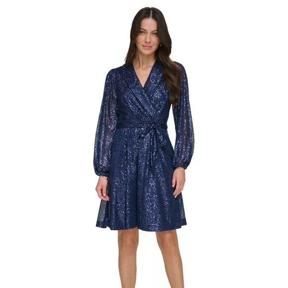 DKNY Balloon Sleeve Dress, Color: Navy Size 10 - Picture 1 of 3